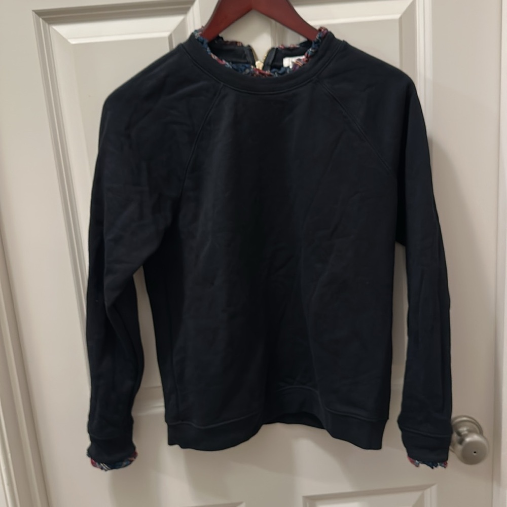 Jcrew Black Tartan Ruffle Trim Sweater Size S